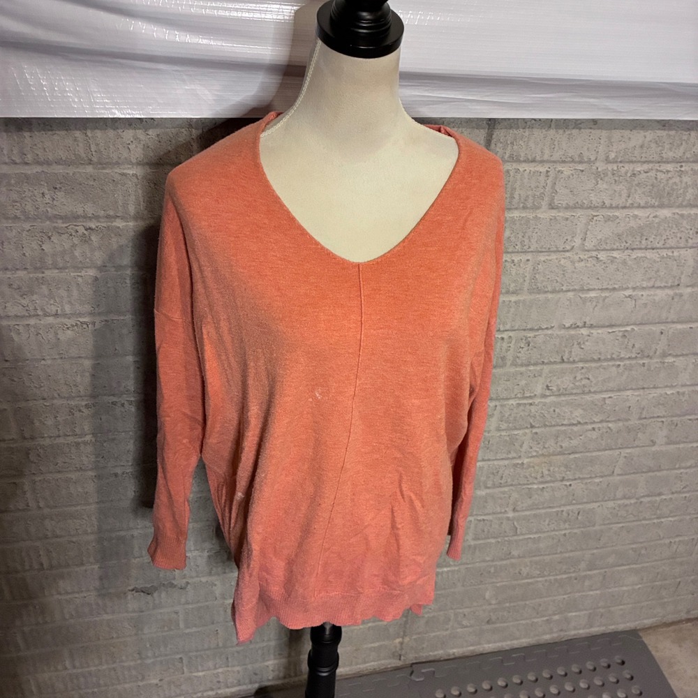 Dreamers by Debut Coral Orange V-Neck Dolman Sleeve Knit Sweater Womens Size S/M